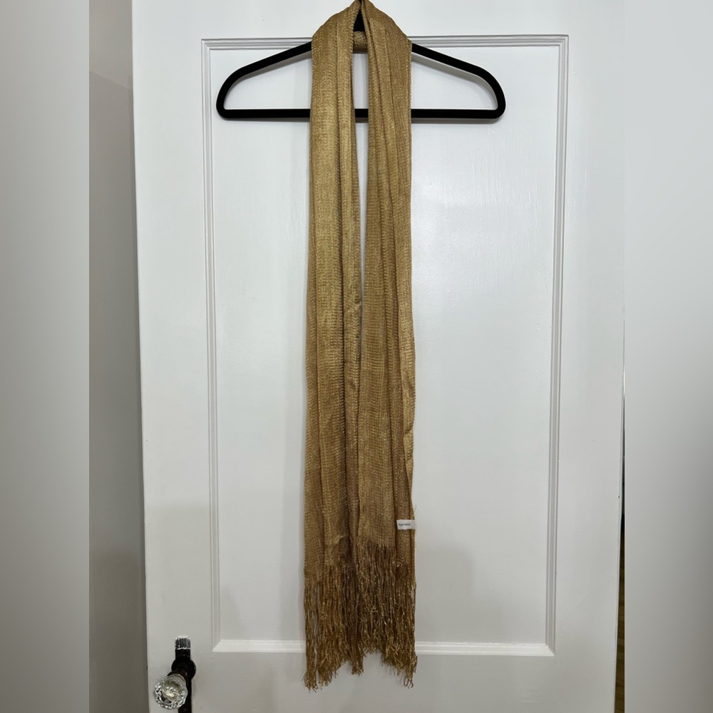 High fashion gold long scarf with fringe